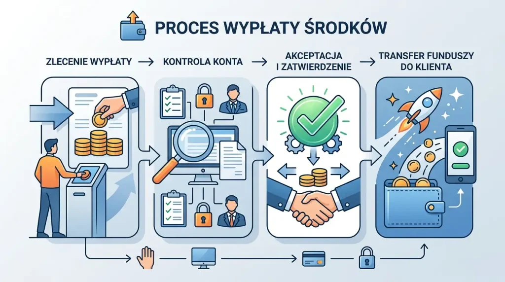 Ilustracja etapów procesu wypłaty w kasynie online