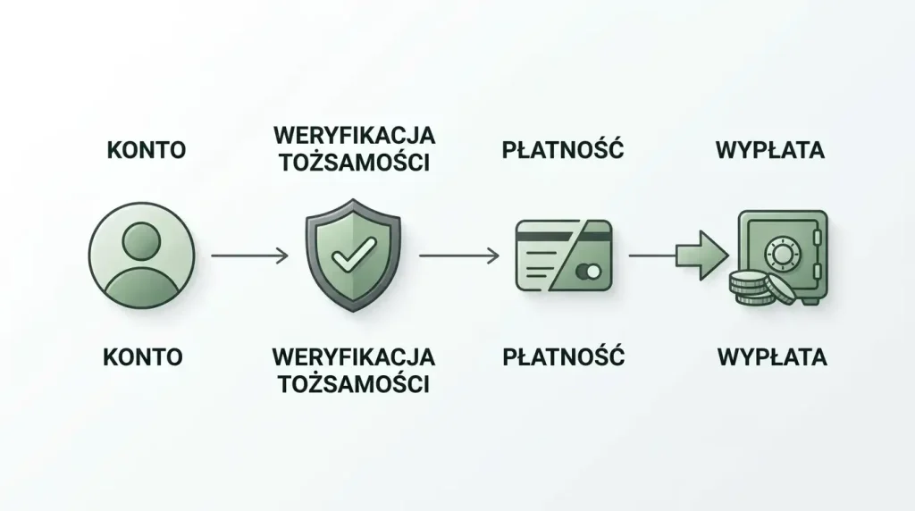 Neutralny schemat procesu konta, weryfikacji i wypłaty