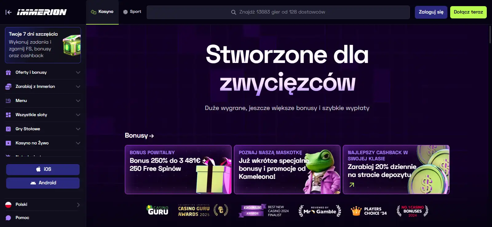 Widok strony lub lobby Immerion Casino
